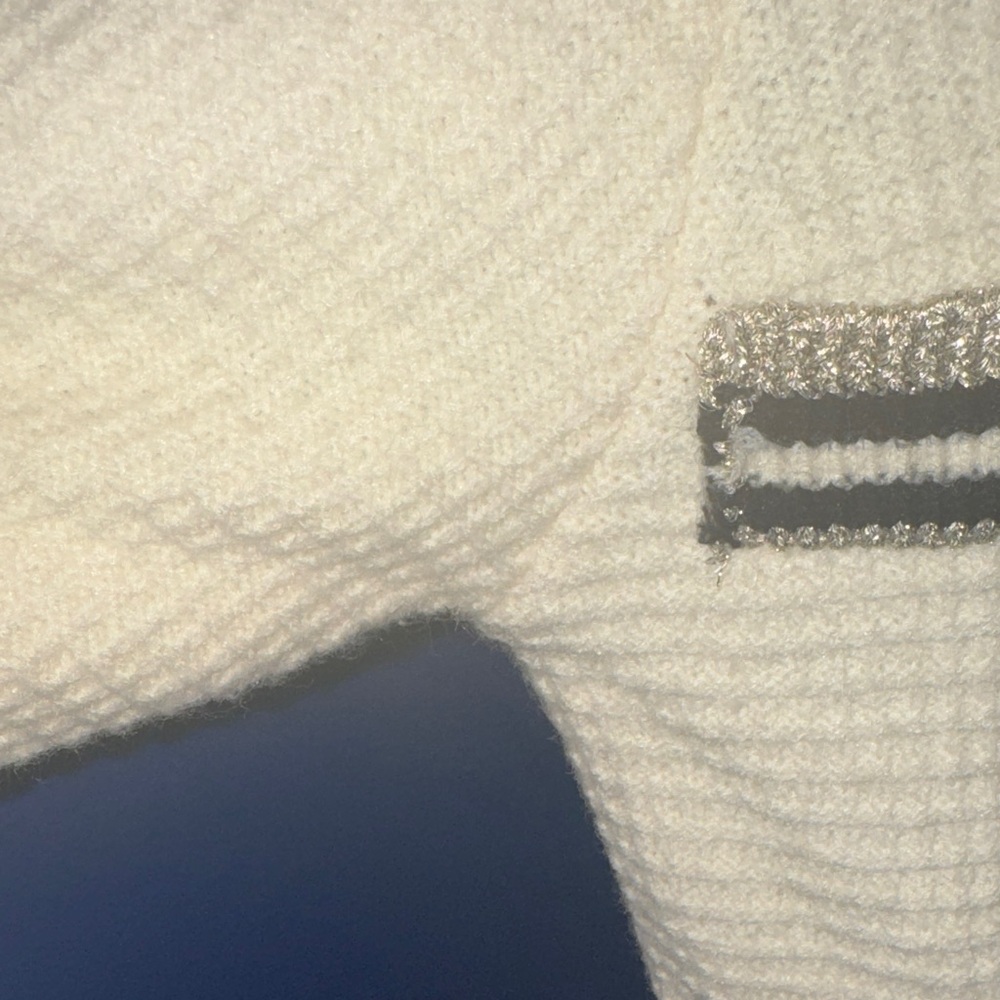 Cream & Black Waffle Knit Cardigan Sweater – Size Small - Picture 4 of 13